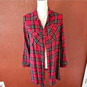 Red Plaid Button-Up Shirt